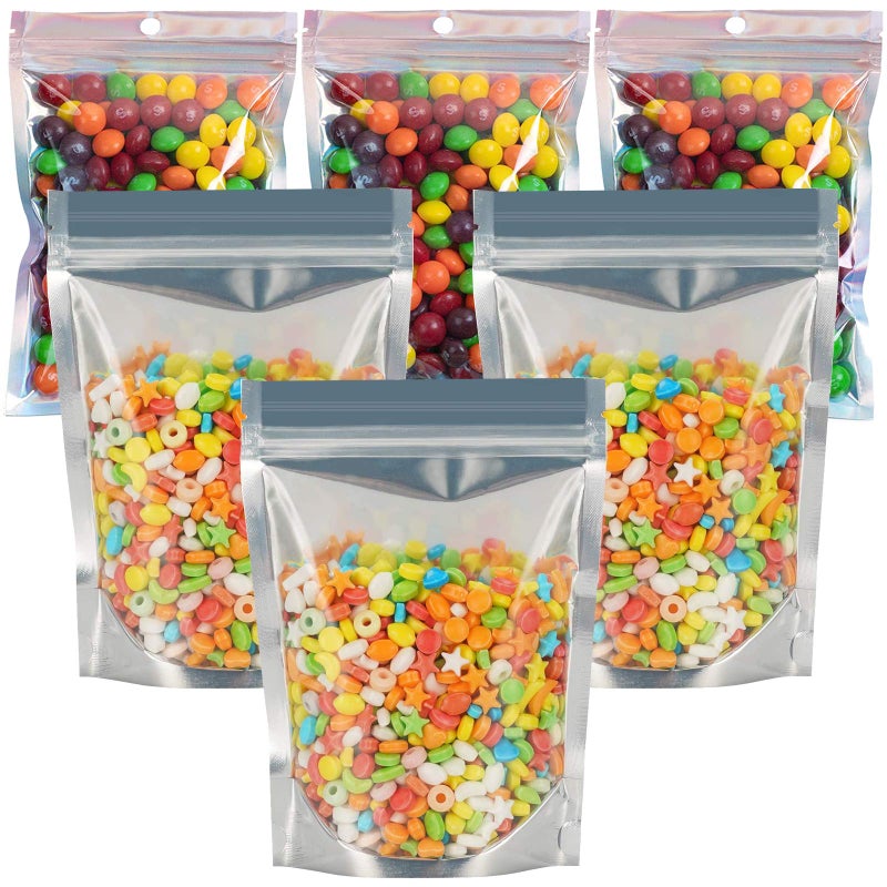 REKOBON Mylar Bags, 90 Pack 9 Sizes 7mil Mylar Bags for Food Storage, Resealable mylar ziplock bags, Stand Up Pouch Bags, Clear Front with Aluminum Foil Back, Zipper Bags with Gusset Bottom for Multipurpose - Image 1